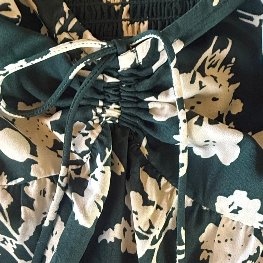 Abercrombie & Fitch Dark Green Floral Square-Neck Peplum Blouse
